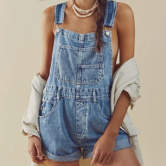 Free People Ziggy Shortalls in Powder Blue, Medium, like new! - Picture 2 of 5